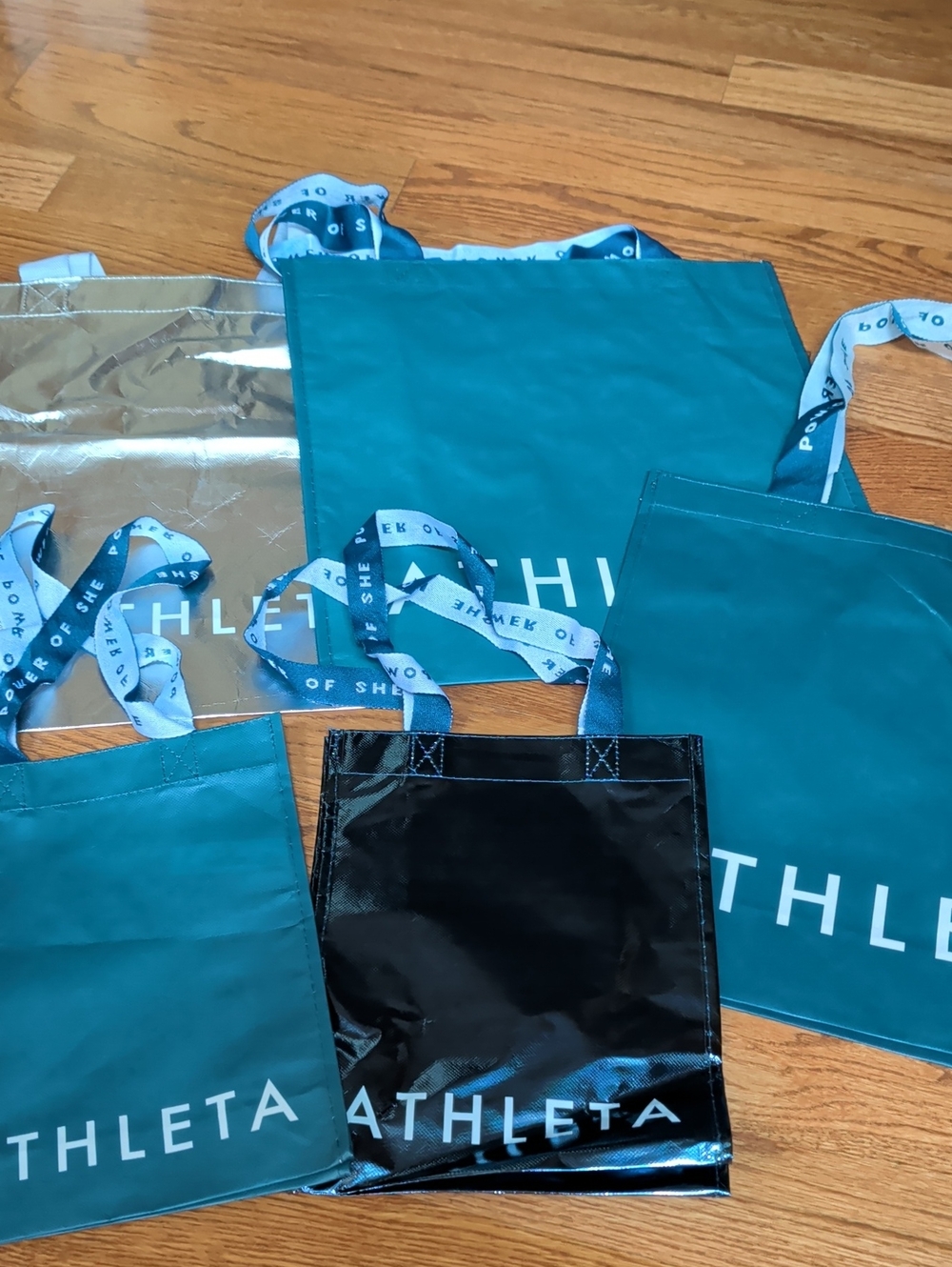 Athleta Teal and Black Reusable Tote Bags - Set of 5